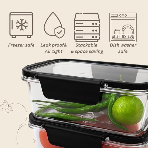 Image of PET Transparent Storage Containers Set of 4 (300 ml) | Airtight Small Kitchen Boxes for Spices, Snacks, Dry Fruits | Stackable, Freezer & Dishwasher Safe | Black set