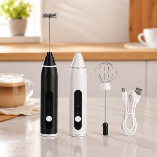 Mini Mixer Premium Recarregavel USB 3 Velocidades Batedor Espumador Leite Cafe Ovos Portatil Inox