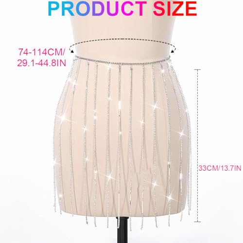 Nicute Rhinestone Chain Skirt Silver Sparkly Waist Chain Belly Chain Jewelry for Women4