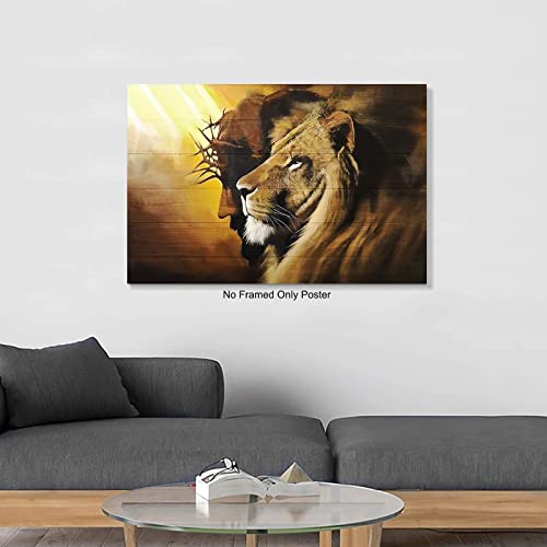 Alternative view of Lion of Judah Jesus Christ Wall Art Canvas Black Jesus Canvas Wall Art Paintings Wall Decor for Living Room Christ Jesus Pictures Lion Poster Black and Gold Canvas Prints Office Pictures for Wall