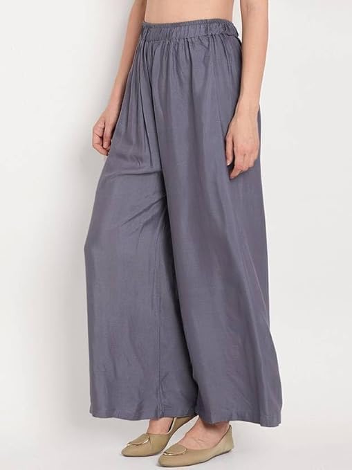 Image of Women's Solid Viscose Rayon Palazzo Pants | Wide Leg Loose Fit Trousers | Office, Casual Ethnic Bottom Wear | Combo Pack of 2