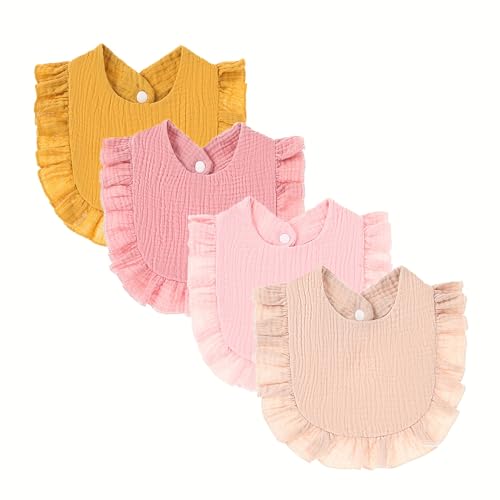 Image of LULLASONG 4 Pack Solid Muslin Baby Bibs - Bandana Drool Bibs for Unisex Boys Girls, Absorbent Cotton, Soft Adjustable Teething Feeding Drooling