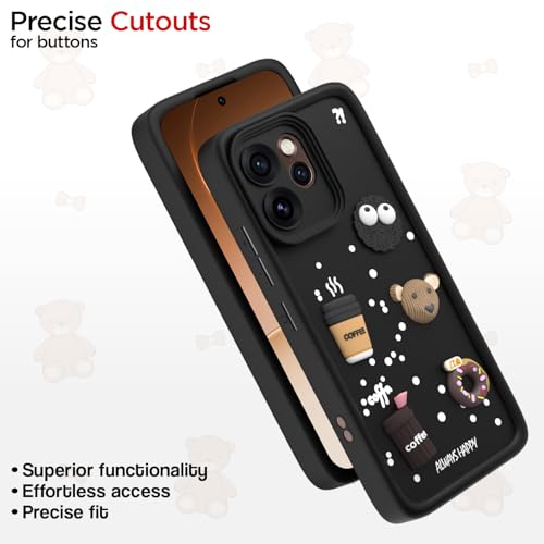 Image of Pikkme Back Cover for Oppo Reno 15 Pro Mini 5G | 3D Bear Silicone Cute & Fun Coffee Cartoon | Full Body Protection Bumper Case (Black)