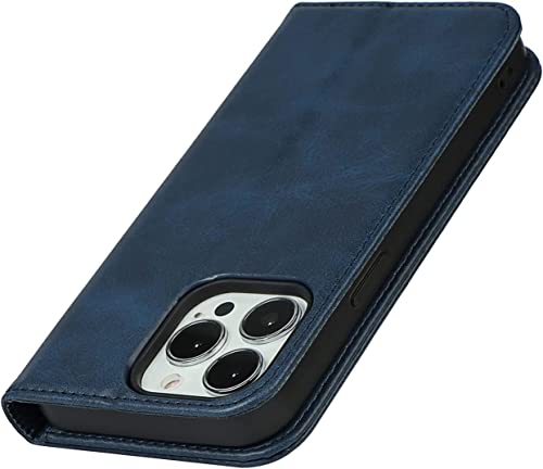 Étui de luxe pour iPhone 14 en cuir PU bleu2 avec finitions de qualité