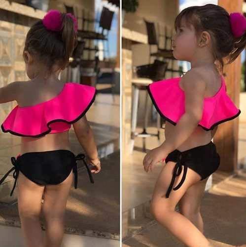Biquíni Menina Cropped Rosa Chock Moderninha 1 a 6 Anos Kids Tamanho:3 A 4 ANOS;Cor:Rosa