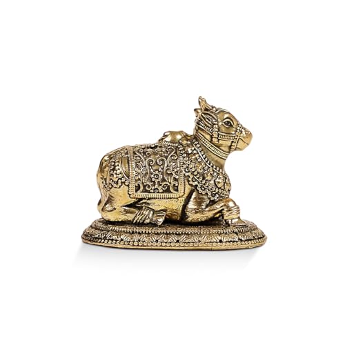 Image of Brass Nandi Idol for Home Temple & Pooja Room | Handmade Nandi Statue for Shiv Pooja, Meditation & Spiritual Decor | Pure Brass Nandi Murti for Mandir, Shivling & Home Decoration