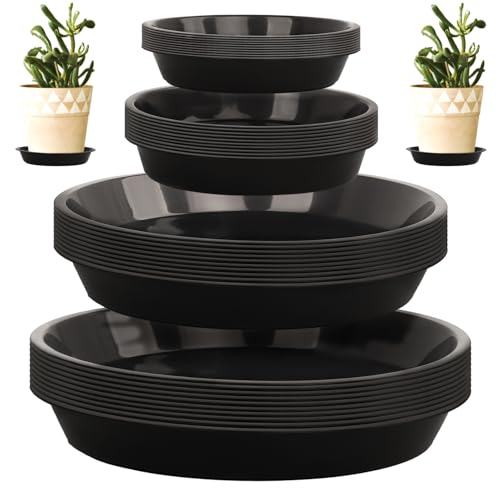 Nsmykhg Plant Saucers,40 Pack Plastic Plant Saucers Drip Trays for Flower Pots Plant Drainage Trays,4 Sizes Round Plant Drainage Trays, Indoor Outdoor Garden Pot Saucers, Plant Water Trays (Black)