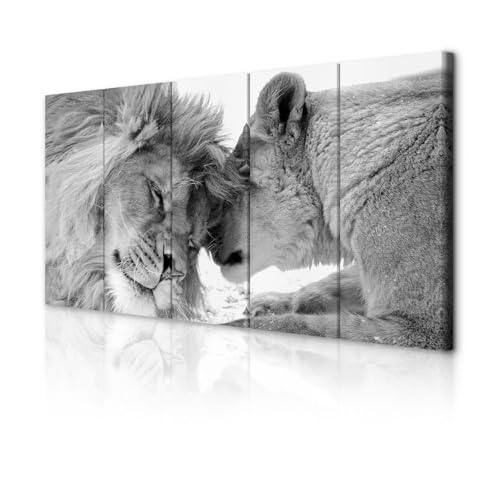 decomonkey Bilder Löwe 200x80 cm 5 Teilig Leinwandbilder Bild auf Leinwand Wandbild Kunstdruck Wanddeko Wand Wohnzimmer Wanddekoration Deko Tiere Afrika Katze schwarz weiß