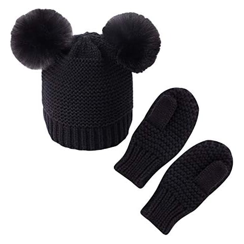 Winter hat, winter beanie hat and tube scarf, winter hat, women's winter hat, baby hat, beanie cap, fleece lining for boys and girls, round scarf set, black, One Size Cover