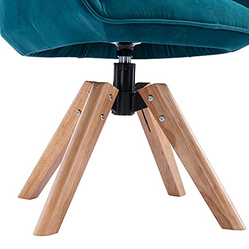 Lolado Swivel Accent Chair, Mid Century Modern Barrel Chair With Wood Legs, Velvet Armchair For Living Room Bedroom Small Spaces (Teal) #TOP5