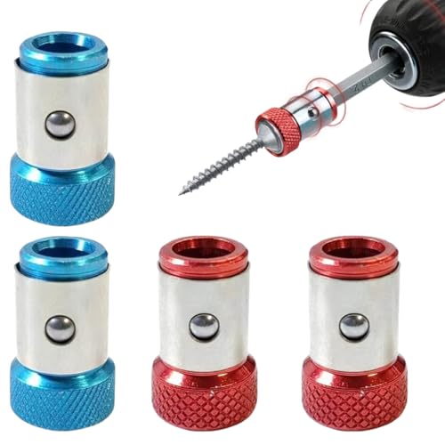 4 Piezas Destornillador Magnético Anillo, Anillo de Imán de Destornillador Antideslizante Accesorios de Aleación de Aluminio para Brocas de Vástago de 1/4' Accesorio de Herramienta Eléctrica