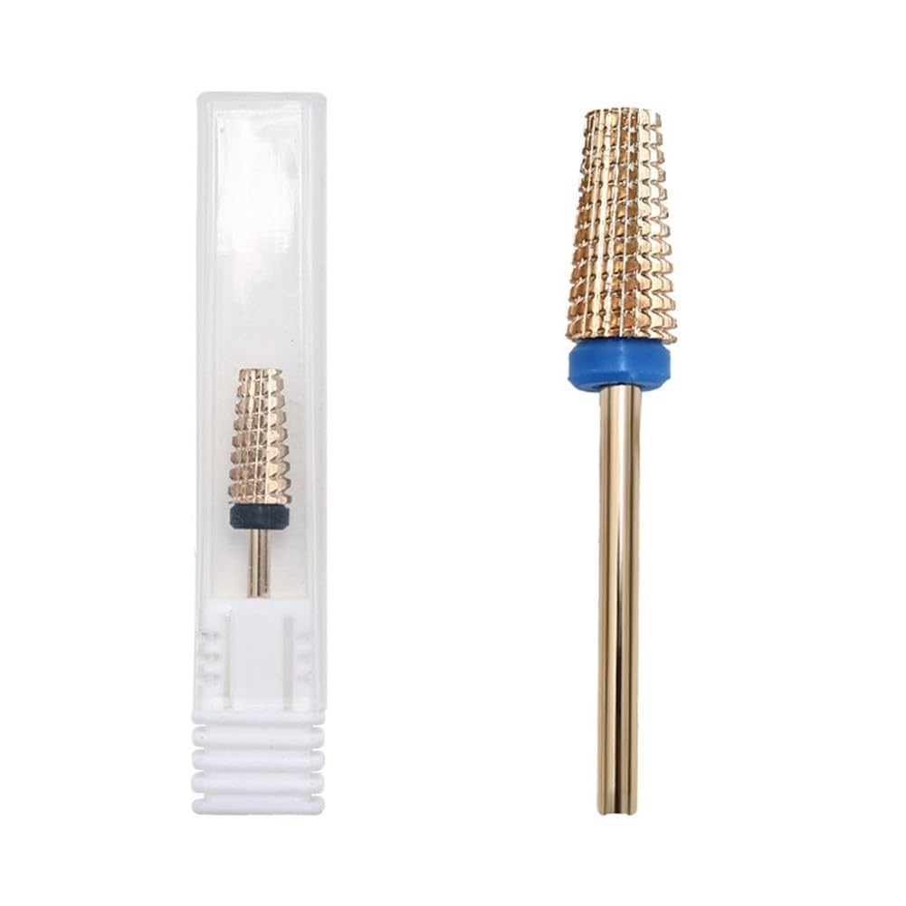 Punta per trapano per unghie in acciaio temprato, 5 in 1, a testa piatta, per manicure e pedicure, per rimozione gel, compatibile con la maggior parte delle lime elettriche, giallo, 7 x 1,2 cm