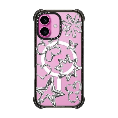 Coque iPhone 16 CASETiFY Ultra Impact Chrome Doodles noire MagSafe