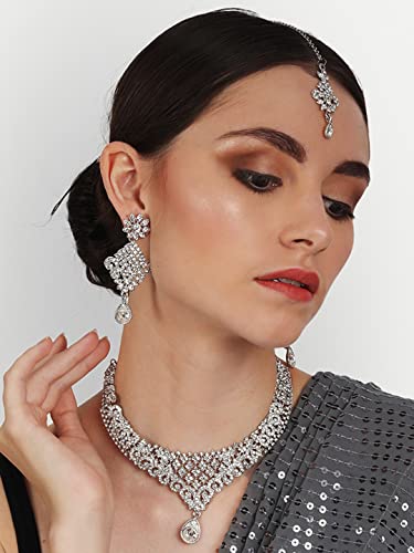 Image of Atasi International American Diamond Style Crystals Necklace with Earrings Jewellery Set for Women and Girls | Suited for Party, Wedding, Engagement, Special Occasions | Gift for Her