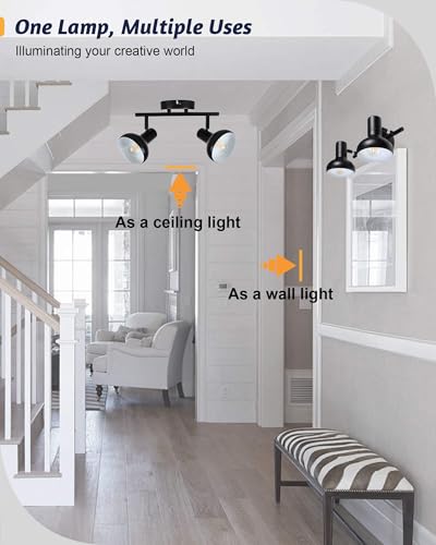 Image of HiBay 2-Light Track Lighting, Modern Directional Ceiling Light Fixture Black, Ceiling Track Spotlight Indoor for Bedroom Kitchen Living Room, E12 Base (Bulbs Not Included)