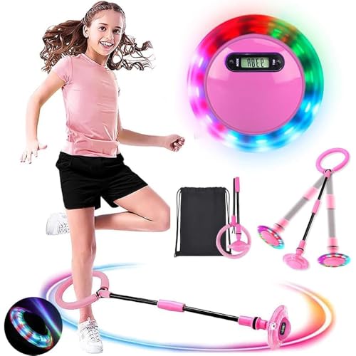 MEISHANG Swing Wheel mit Lichtrad Swing Wheel mit Zähler Springring Fußkreisel Kinder Kinder Blinkender Springring Faltbarer Blinkender Sprungball Geschenke für Mädchen 3+ Jahre (rosa/-1)