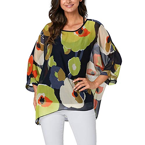Ckikiou Plus Size Batwing Flowy Semi Sheer Chiffon Blouse Tunic for Women Summer Floral Print Boho Beach Cover ups3