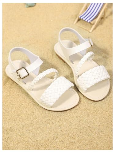Image of GORGLITTER Girl's Leather Ankle Strap Flat Sandals Dressy Braided Round Open Toe Summer Vacation Beach Cute Sandals 2025