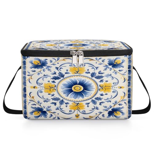 GzLeyigou Floral Texture Lunch Bags for Women Men 9 Cans, Hot & Cold Food Delivery Bag Insulated Grocery Bag Insulated Lunch Box Mandala Cooler Bag for Office Work Picnic Beach