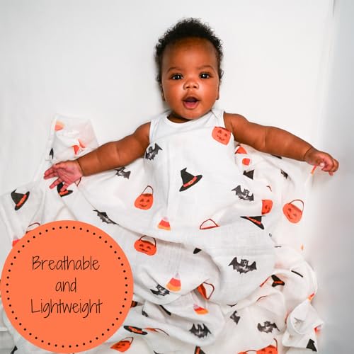 Image of LollyBanks Swaddle Blanket, 100% Cotton Baby Blanket, Soft Muslin Swaddle Blankets 47 x 47 Inches, Nursery Swaddling Blankets for Boys and Girls, Baby Essentials, Registry (Halloween Print)