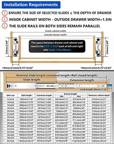 Festa Essential 1 Pair Heavy Duty Drawer Slides With Lock -36” 250Lb Load Capacity 3-Section Full Extension Noiseless Ball Bearing Side Mount Glides Drawer Rails Cabinet Dresser Rv Tool Box Runners #TOP6