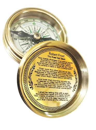 Pocket Compass with Robert Frost Poem & 100-Year Calendar Elegant Leather Case Gift for Men & Women Adventurers Literary Enthusiasts