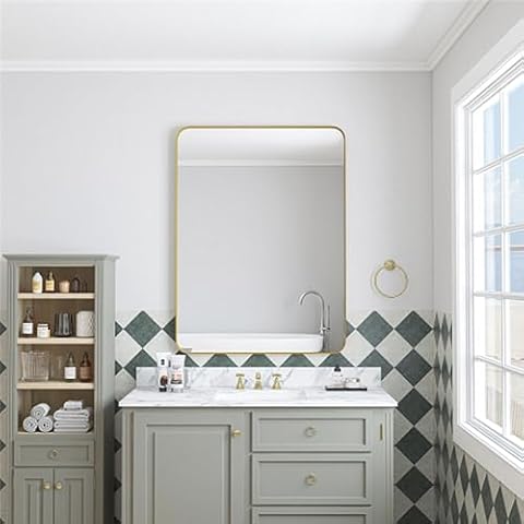 CROSYMX Gold Wall Mirror 30x40-Inch, Wall Mounted Rectangular Gold Mirror for Bathroom, Wall Decor for Living Room, Entry Way, Bedroom, Metal Framed, Premium-Made Cover
