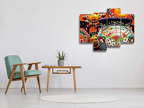 Mexican Folk Ceramic Pottery In Cancun Canvas Wall Art Hanging Paintings Modern Artwork Abstract Picture Prints Home Decoration Gift Unique Designed Framed 4 Panel #TOP2