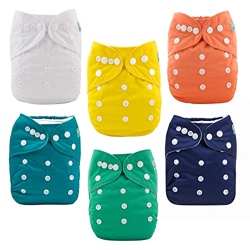 Image of ALVABABY Baby Cloth Diaper 6 Pack with 12 Inserts One Size Cloth Diaper Covers Adjustable Washable Reusable for Baby Girls and Boys