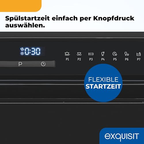 Exquisit Tischgeschirrspüler | 6 Maßgedecke, Energieklasse D, 49 dB Geräusch | 7 Programme, Extra-Trocknung, Selbstreinigung, Startzeitverzögerung, Door Open, Wasserschutz | GSP5206-030D schwarz