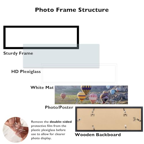 Image of JCJMY 8x24 Picture Frame with 6x22 Mat, Panoramic Picture Frame Display Photo 6x22 with Mat or 8 x 24 Without Mat, Wall Hanging Large 8 by 24 Poster Frame with Plexiglass, Black