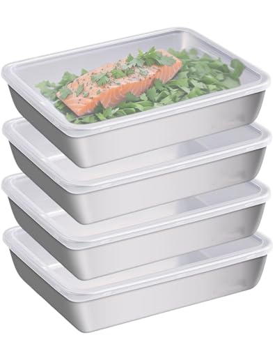 Ceiteo 4Pcs Stainless Steel Lunch Boxes with Sealing Lids, 67oz Reusable Food Storage Containers for Travel and Work, Freezer & Dishwasher Safe