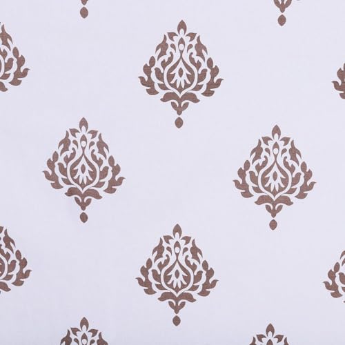 Image of Homestan 100% Cotton Block Print Long Door Curtains 9 Feet Long Set of 2 with Stainless Steel Grommets for Home Decor (9 X 4.5 Feet, Brown)