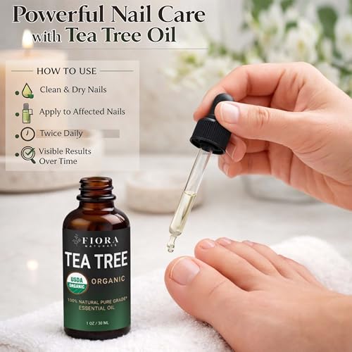 Image of Tea Tree Oil - 100% Pure Organic Tea Tree Essential Oil for Skin, Face, Hair, Scalp, Nails, and Toenail - Therapeutic Grade Tree Tea Oil for Acne & Hair Growth - 1 fl oz - By Fiora Naturals