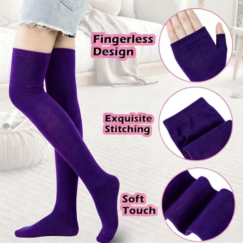 Image of Black and White Striped Arm Leg Warmers Sleeves Set Rainbow Socks Knee High Fingerless Gloves Hand Thigh Warm