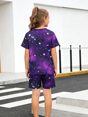 Image of 5-12Y Girls Clothes Summer 2 Piece Outfits Short Sleeve T-Shirts and Shorts Kids Fashion Clothing Sets
