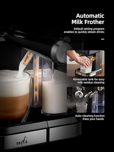 Image of UDI 20 Bar Espresso Machine, 9-in-1 Coffee Maker with Automatic Milk Frother & Detachable Milk Tank, One-Touch Cappuccino Latte Macchiato Americano Iced Espresso, Self-Cleaning Function for Home Use