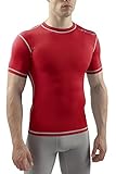 SUB DUAL Mens Compression Top - Short Sleeve All Season Base Layer - Red - M