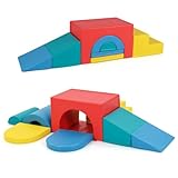 GOPLUS 8-teilige Schaumstoffbausteine, Softbausteine mit abnehmbarem Kunstleder-Bezug, Großbausteine XXL zum Klettern, für Kinderzimmer, Spielzimmer und Kindergarten (Rot)