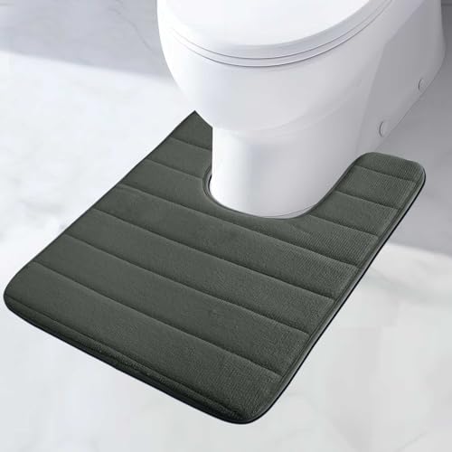 MI CASA Absorbent WC Toilet Rug Non-Slip U Shape Bath Mat Extra Soft Toilet Mat Pedestal Mat, Memory Foam Bathroom Toilet Mat for Floor, Quick-drying Machine-Washable, 50 x 60 cm (Dark Grey)