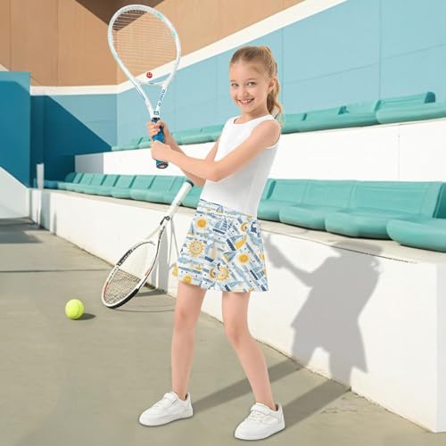 visesunny Girl's Golf Skirt Athletic Blue Striped Boat Sun Tennis Skort Sport Activewear with Double Layer Pockets2