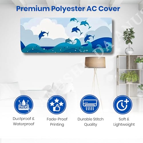 Image of Printed Split Ac Cover Combo Indoor Unit For 1.5 Ton Capacity AC, Inner Unit Ac Cover, All Weather Cover /Attractive Digital Prints /Dustproof /Water Resistant (Dolphin & Gold Deer)