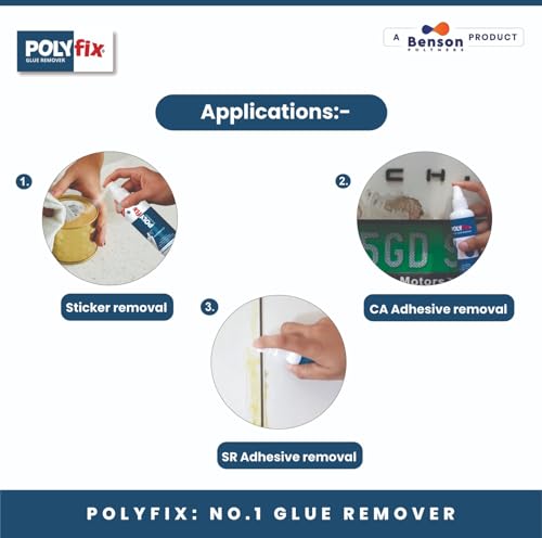 Image of PolyFix Glue Remover Spray | Used to Remove Gum Glue Stickers Adhesives for Car, Glass, Fridge Door, Any Metal Surface | Car Glass Sticker Remover Spray,Quick and Easy to Use (50 ML)