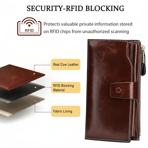 Image of YALUXE Women's Real Leather Wallet RFID Protect 21 Card Slots Phone Pocket