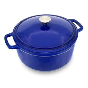 Enameled Cast Iron Dutch Oven Pot with Lid – 7 Quart Large Round Dutch Oven for Sourdough Bread Baking, Stove and Oven Safe, Classic Blue