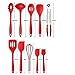 IMLUCKY Kitchen Utensils, Silicone Heat-Resistant Non-Stick Kitchen Utensil Set Cooking Tools 10+1 Piece,Turner, Whisk, Spoon,Brush,spatula, Ladle Slotted turner, Tongs, Pasta Fork and Spoon Rest