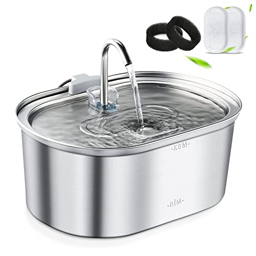 Cat Water Fountain, 3.2L/108oz Automatic Stainless Steel Cat Fountain, Dog Cat Fountain Water Bowl with Ultra-Quiet Pump, Large Capacity Pet Water Fountain for Cats Inside