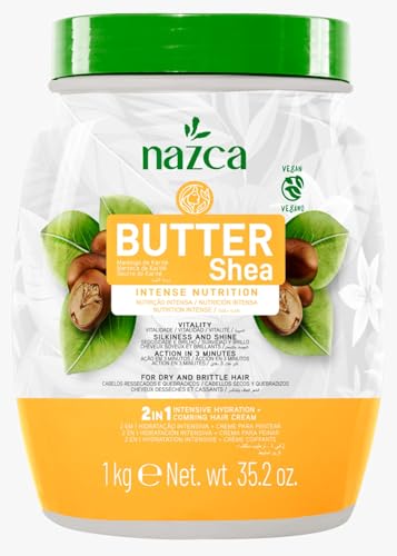 NAZCA Shea Butter Hair Jar 2-in-1 Hair Cream & Cream To Comb, for Dry & Brittle Hair, Intensive Hydration, Shine & Softness, Coconut Oil, Avocado Oil, Macadamia Oil, Vegan, 1kg / 35.2oz