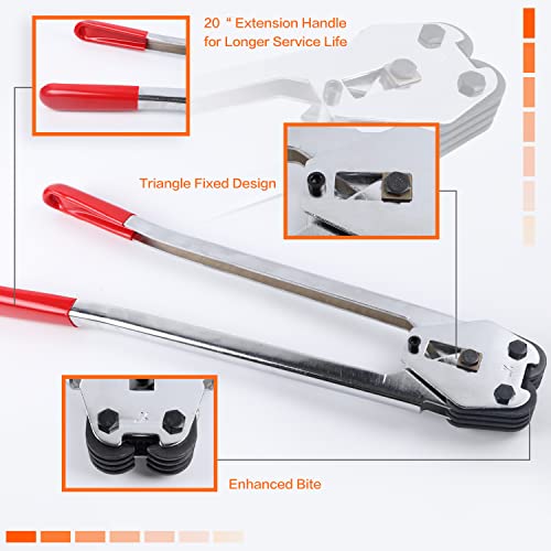 Image of Banding Tool - Strapping Sealer & Crimper with 20 inch Extended Handle & Ergonomic Design & Harden Steel for 1 /2~3 /4 inch Heavy Duty PP /PET /Plastic Strap Band Packaging