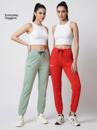 Image of Fflirtygo Cotton Solid Joggers /Track Pant /Solid Pajama /Leggings �100% Export Quality Soft Cotton Night Wear /Pocket Pyjama for Women Combo Pack of 2Pcs, Blue and Grey